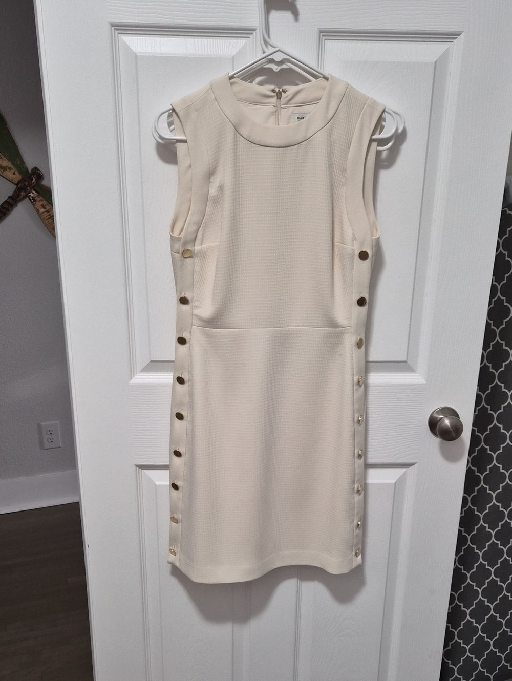 Club Monaco Cream Sleeveless Mini Dress with Gold Buttons